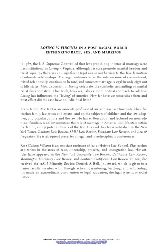 Loving V Virginia In A Postracial World Rethinking Race Sex And Marriage Kevin Noble Maillard Rose Cuison Villazor