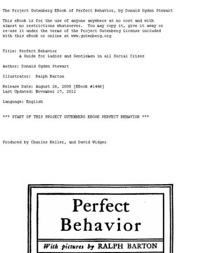 Perfect Behavior A Guide For Ladies And Gentlemen In All Social Crises Donald Ogden Stewart