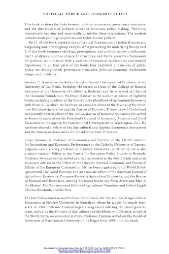 Political Power And Economic Policy Theory Analysis And Empirical Applications Gordon C Rausser Johan Swinnen Pinhas Zusman