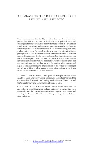 Regulating Trade In Services In The Eu And The Wto Trust Distrust And Economic Integration Ioannis Lianos Okeoghene Odudu