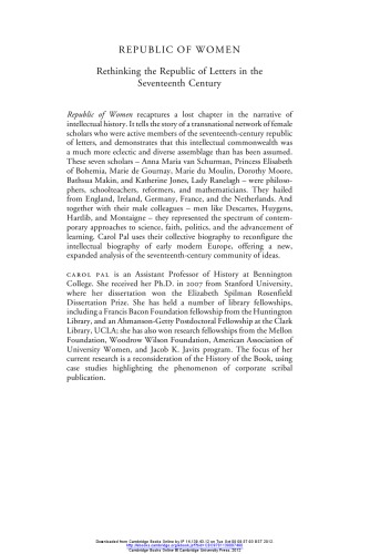 Republic Of Women Rethinking The Republic Of Letters In The Seventeenth Century Carol Pal