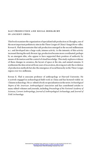 Salt Production And Social Hierarchy In Ancient China An Archaeological Investigation Of Specialization In Chinas Three Gorges Hardcover Rowan K Flad