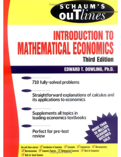 Schaums Outline To Theory And Problems Of Introduction To Mathematical Economics Third Edition Edward T Dowling