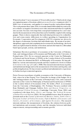 The Economics Of Freedom Theory Measurement And Policy Implications Sebastiano Bavetta