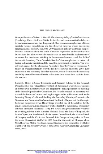 The Great Recession Market Failure Or Policy Failure Studies In Macroeconomic History Hardcover Robert L Hetzel
