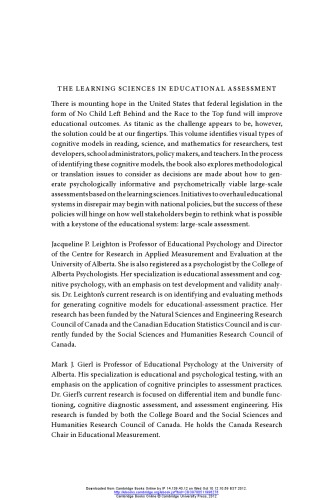 The Learning Sciences In Educational Assessment The Role Of Cognitive Models Jacqueline P Leighton Mark J Gierl
