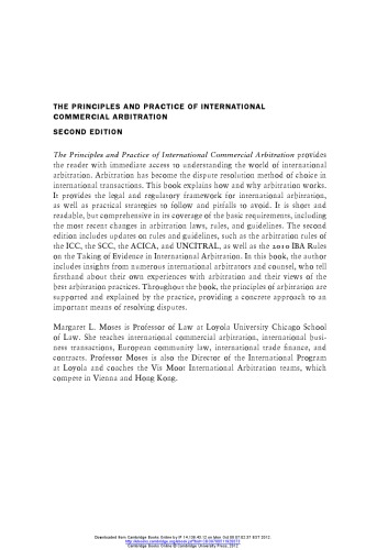 The Principles And Practice Of International Commercial Arbitration Margaret L Moses