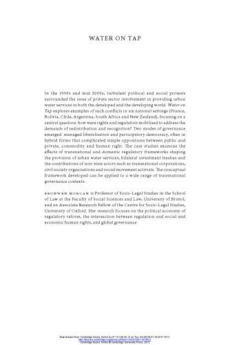 Water On Tap Rights And Regulation In The Transnational Governance Of Urban Water Services Bronwen Morgan