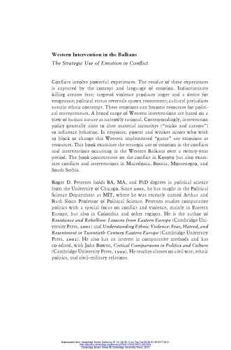 Western Intervention In The Balkans The Strategic Use Of Emotion In Conflict Roger D Petersen