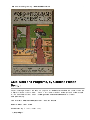 Womans Club Work And Programs Or First Aid To Club Women Caroline French Benton
