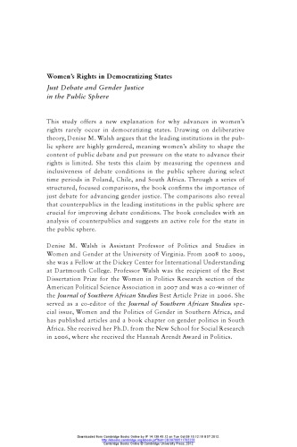 Womens Rights In Democratizing States Just Debate And Gender Justice In The Public Sphere Hardcover Denise M Walsh