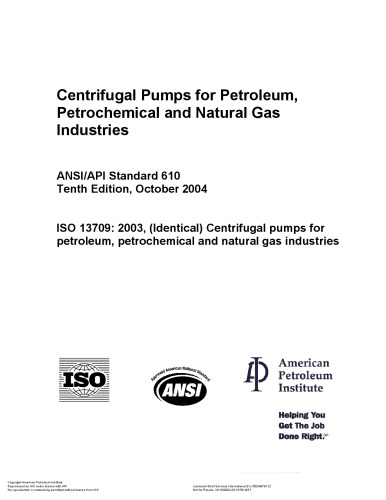 Centrifugal Pumps For Petroleum Petrochemical And Natural Gas Industries 10th Edition