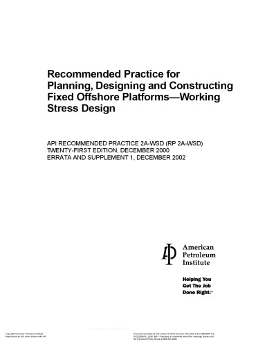 Recommended Practice For Planning Designing And Constructing Fixed Offshore Platformsworking Stress Design