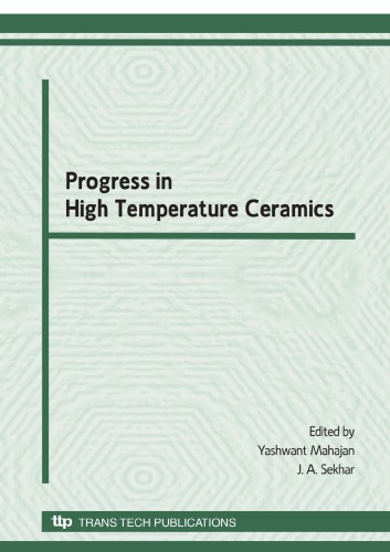 Progress In High Temperature Ceramics Edited By Yashwant Mahajan And J A Sekhar