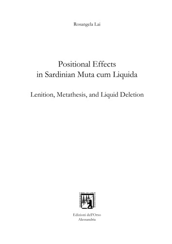 Positional Effects In Sardinian Muta Cum Liquida Lenition Metathesis And Liquid Deletion First Rosangela Lai
