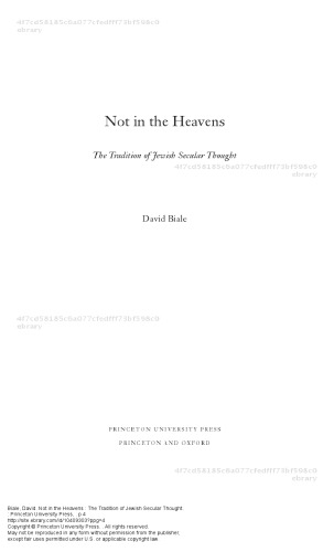 Not In The Heavens The Tradition Of Jewish Secular Thought David Biale