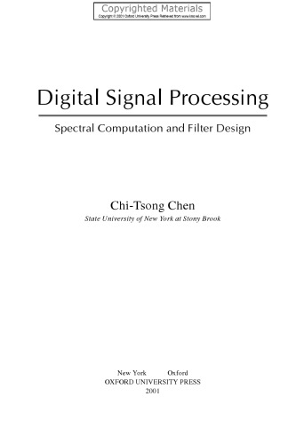 Digital Signal Processing Spectral Computation And Filter Design Chitsong Chen
