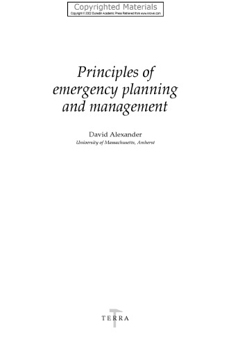 Principles Of Emergency Planning And Management David Alexander