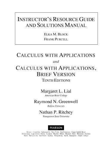 Instructors Solutions Manual To Calculus With Applications 10th Margaret L Lial