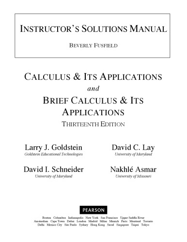 Instructors Solutions Manual To Calculus Its Applications 13th Larry J Goldstein