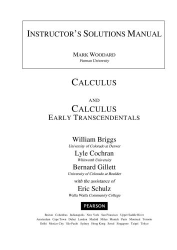 Instructors Solutions Manual To Calculus Early Transcendentals 2nd William L Briggs