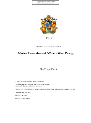 Marine Renewable And Offshore Wind Energy 21 23 April 2010 London Uk Papers Royal Institution Of Naval Architects