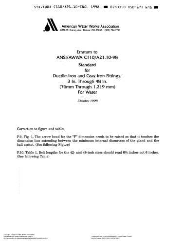 Ductileiron And Grayiron Fittings Rev Ed American Water Works Association