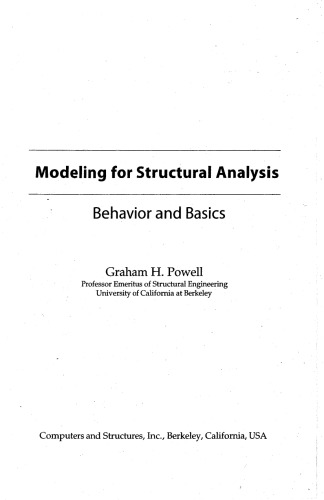 Modeling For Structural Analysis Behavior And Basics G H Powell