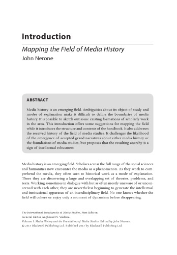 The International Encyclopedia Of Media Studies Media History And The Foundations Of Media Studies Angharad N Valdivia Wiley Interscience Online Service
