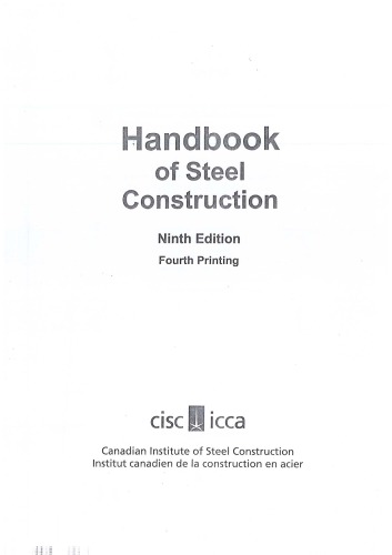 Handbook Of Steel Construction 9th Edition 9th Ed 4th Printing Canadian Institute Of Steel Construction