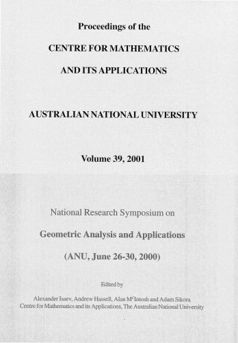 National Research Symposium On Geometric Analysis And Applications Anu June 2630 2000 1st Edition Alexander Isaev
