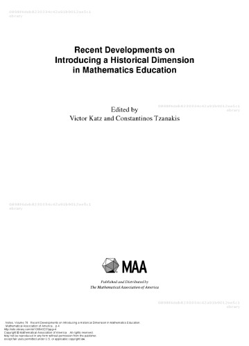Recent Developments On Introducing A Historical Dimension In Mathematics Education Victor Katz And Constantinos Tzanakis