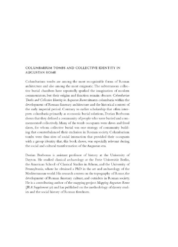 Columbarium Tombs And Collective Identity In Augustan Rome Dorian Borbonus