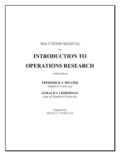 Instructors Solutions Manual To Introduction To Operations Research 9th Frederick S Hillier