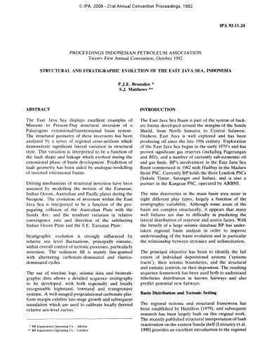 Structural And Stratigraphic Evolution Of The East Java Sea Indonesia Pje Bransden