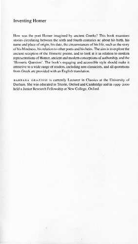 Inventing Homer Barbara Graziosi Senior Lecturer In Classics Barbara Graziosi