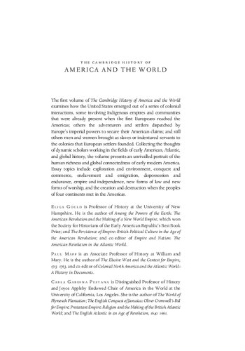 The Cambridge History Of America And The World Volume 1 15001820 Eliga Gould Paul Mapp Carla Gardina Pestana