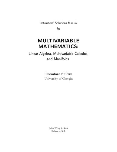Multivariable Mathematics Theodore Shirfrin