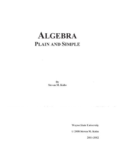 Algebra Plain And Simple F20 Steven M Kahn