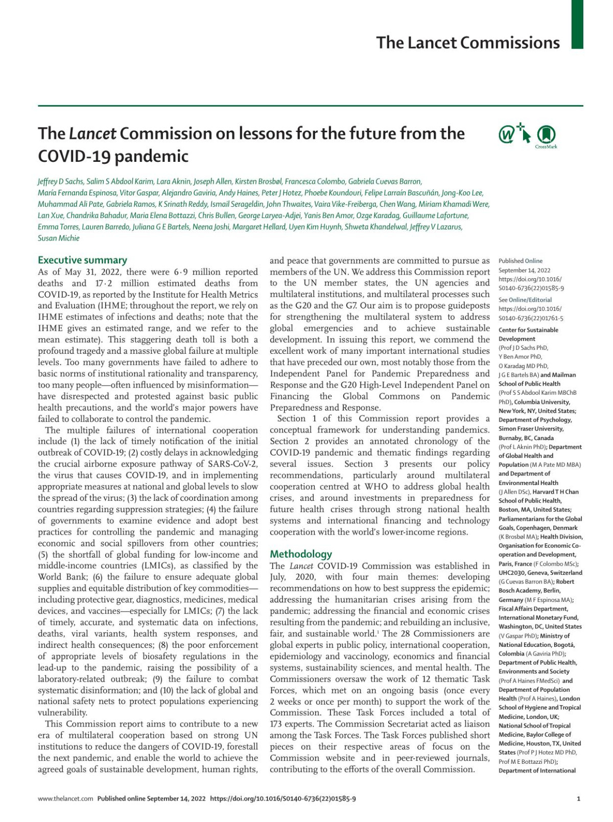 The Lancet Commission On Lessons For The Future From The Covid19 Pandemic The Lancet Commission