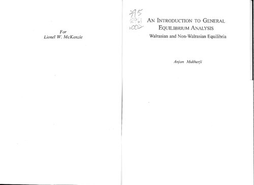 An Introduction To General Equilibrium Analysis Anjan Mukherji