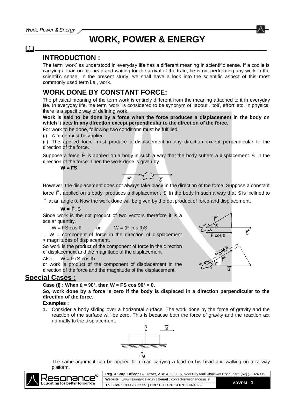 Resonance Work Power And Energy Resonance Kota
