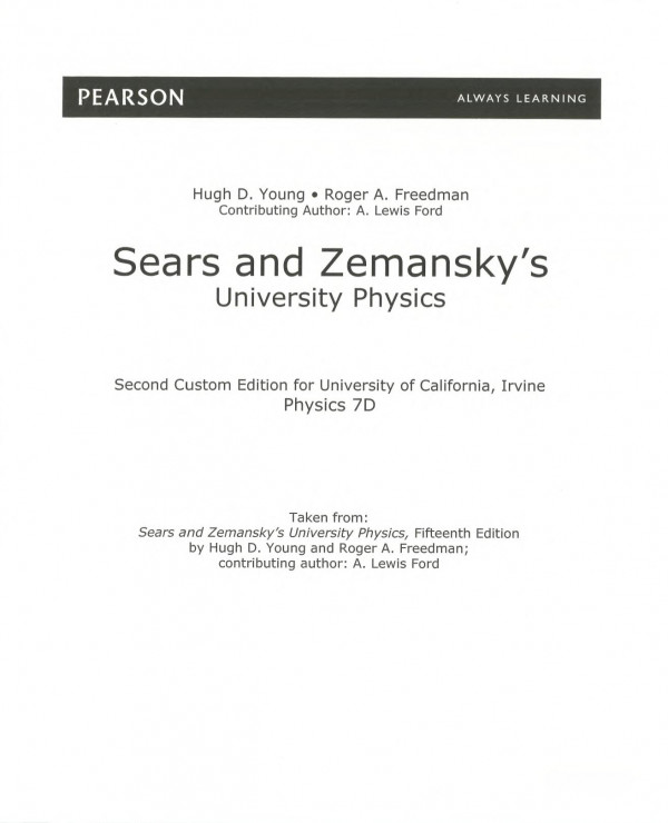 Sears And Zemanskys University Physics For Phys 7d 2nd Edition For Uc Irvine 2nd Edition Hough Young