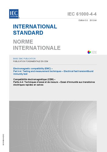 Iec 6100044 Electromagnetic Compatibility Emc Part 44 Testing And Measurement Techniques Electrical Fast Transientburst Immunity Test Iec 61000442012 30 International Electrotechnical Commission