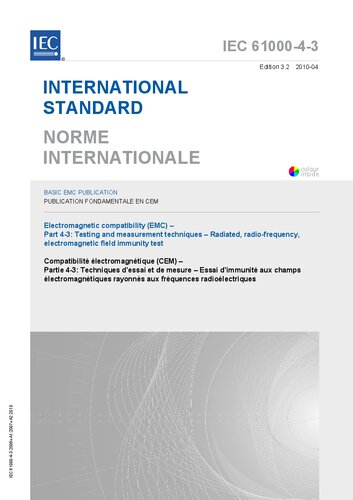 Iec 6100043 Electromagnetic Compatibility Emc Part 43 Testing And Measurement Techniques Radiated Radiofrequency Electromagnetic Field Immunity Test Iec 61000432006amd12007amd22010 Csv 32 International Electrotechnical Commission