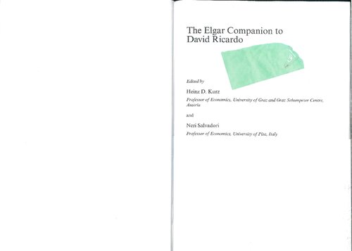 The Elgar Companion To David Ricardo Heinz D Kurz Neri Salvadori