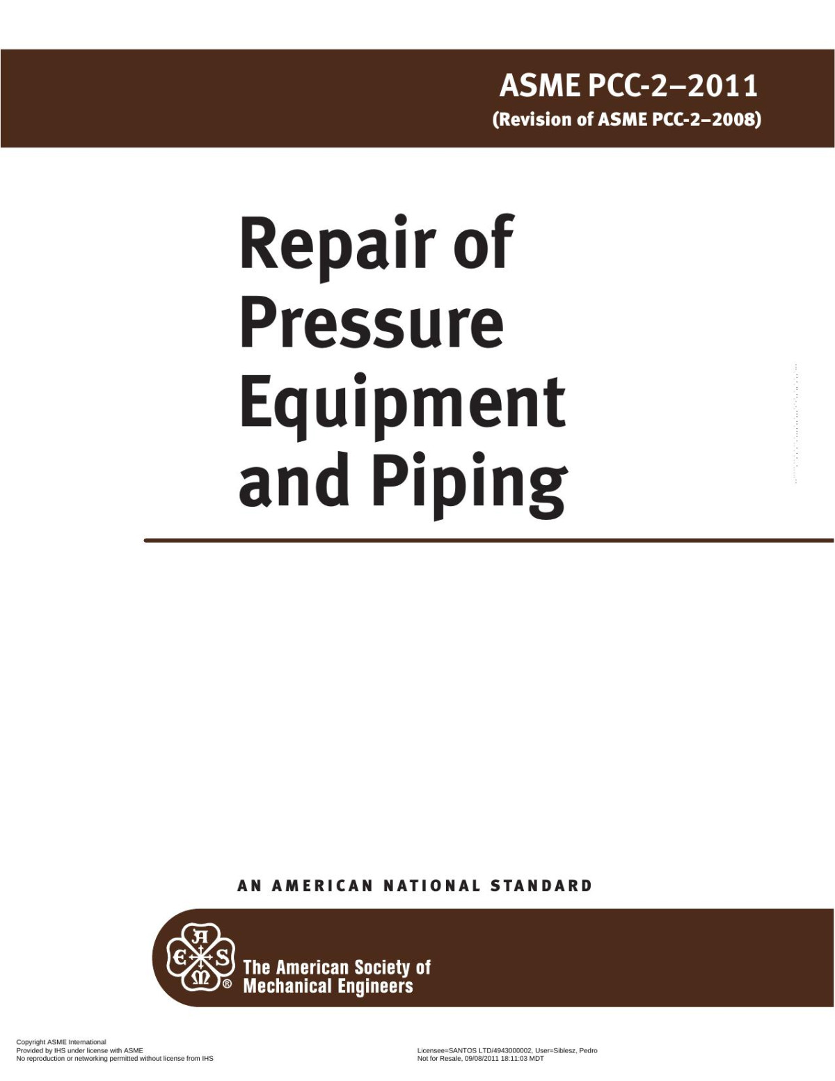 Asme Pcc22011 Repair Of Pressure Equipment And Piping 1st Edition American Society Of Mechanical Engineers