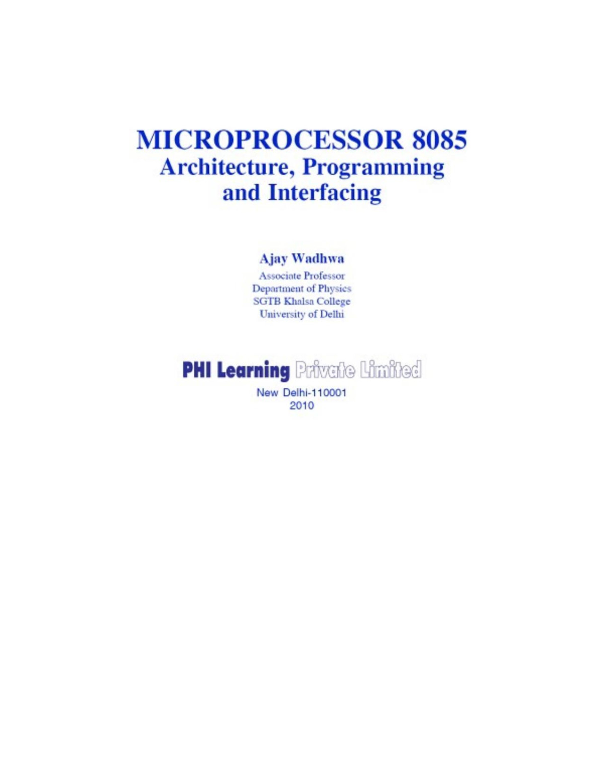 Microprocessor 8085 Architecture Programming And Interfacing Ajay Wadhwa