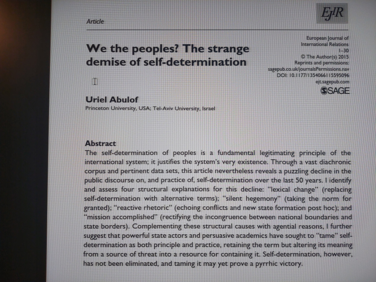 We The Peoples The Strange Demise Of Selfdetermination Uriel Abulof