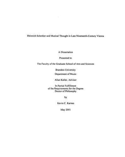 Heinrich Schenker And Musical Thought In Late Nineteenthcentury Vienna Kevin C Karnes